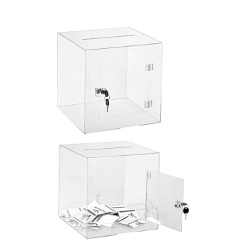 Transparent Acrylic Donation Box | Drop Box | Durable With Key Facility | Ballot Box For Charity | Size-12x12x12 Inches.