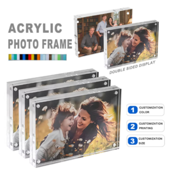 Acrylic Double Sided Magnetic Blocks Picture Frames | Acrylic Desktop Photo Frame | Free Standing Display -4X6"
