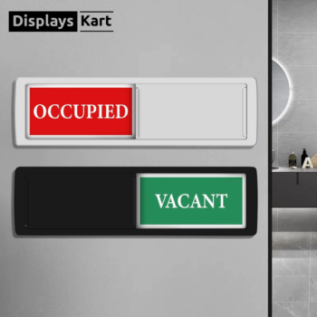 Black And White Acrylic Sliding Name Plate | Self Adhesive | For Bathroom | Office | Hotels | Size - 8x2 Inch (Pack Of 2).