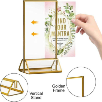 Customized T-Shape Acrylic Gold Frame  | Premium Double-Sided Gold Frame Acrylic  | Display Stand  | Gold frame Sign Holder -A5