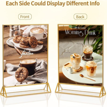 Premium Double-Sided Gold Frame Acrylic  | Display Stand  | Customized T-Shape Acrylic Gold Frame Sign Holder -A4